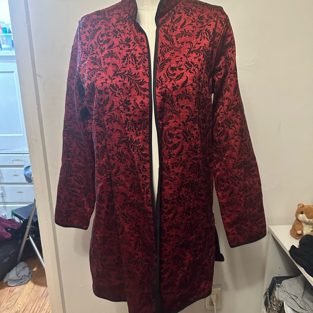 Elegant Red and Black Floral Jacket